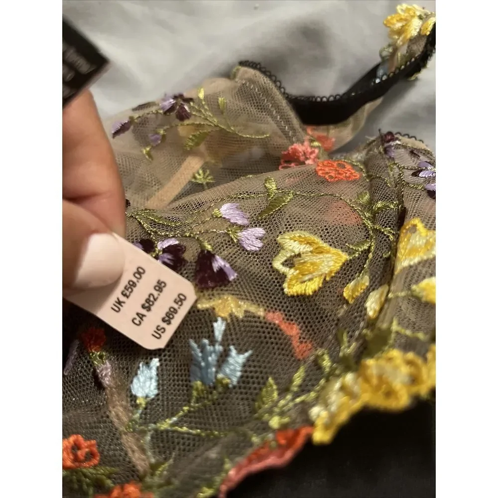 Victorias Secret DREAM ANGELS Unlined Plunge‎ Bra Embroidered Mesh 38B Floral